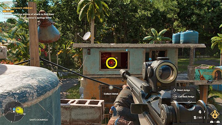 Wdrapcie się na dach sąsiedniego budynku, ustawcie się w miejscu z powyższego obrazka i wycelujcie z broni palnej w kłódkę - Far Cry 6: Owoce miłości (The Seeds of Love) - solucja, opis przejścia - Far Cry 6 - poradnik do gry