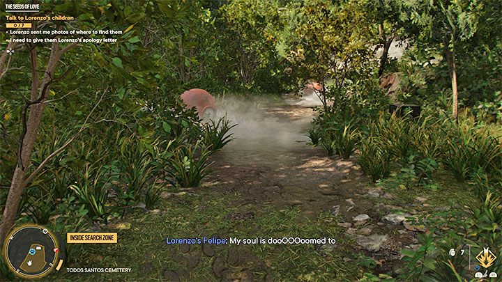 Zwróćcie uwagę na głos ducha i rozejrzyjcie się na cmentarzu za ścieżką ze sztuczną mgłą - Far Cry 6: Owoce miłości (The Seeds of Love) - solucja, opis przejścia - Far Cry 6 - poradnik do gry