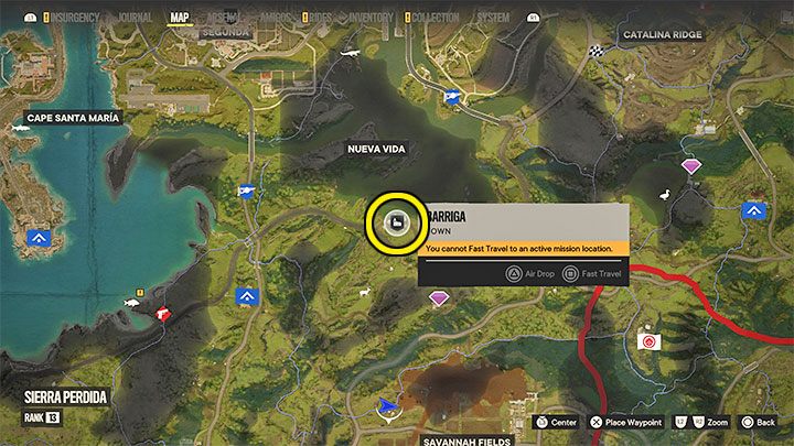 Dotrzyjcie do miasteczka Barriga zlokalizowanego na północnym krańcu regionu Sierra Perdida - zaznaczyliśmy je na obrazku i sąsiaduje ono z jeziorem - Far Cry 6: Owoce miłości (The Seeds of Love) - solucja, opis przejścia - Far Cry 6 - poradnik do gry