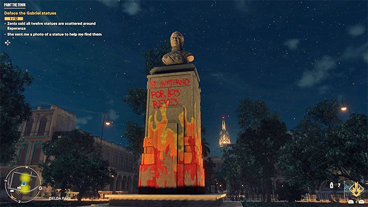 Po zlokalizowaniu każdego pomnika musicie do niego podejść i przytrzymać przycisk interakcji żeby doprowadzić do jego dewastacji - Far Cry 6: Pomaluj miasto (Paint the Town) - solucja, opis przejścia - Far Cry 6 - poradnik do gry