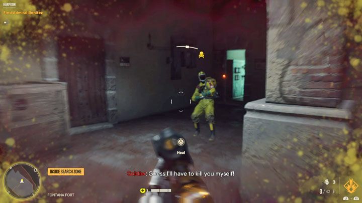 Przeciwnik w żółtym stroju ochronnym wyjdzie z pomieszczenia, w którym do tej pory ukrywał się - Far Cry 6: Harpun (Harpoon) - solucja, opis przejścia - Far Cry 6 - poradnik do gry