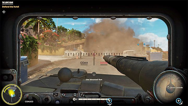 W dalszej fazie bitwy spodziewajcie się pojawienia wrogiego czołgu, który powinien dotrzeć do hotelu od strony zawijanej asfaltowej drogi - Far Cry 6: Ryk lwa (The Lions Roar) - solucja, opis przejścia - Far Cry 6 - poradnik do gry