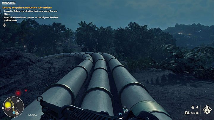 Plan działania jest prosty - podróżujcie wzdłuż rurociągu, który znajdziecie po zjechaniu na linie z wieży z Mamuśką - Far Cry 6: Precyzyjne uderzenie (Surgical Strike) - solucja, opis przejścia - Far Cry 6 - poradnik do gry