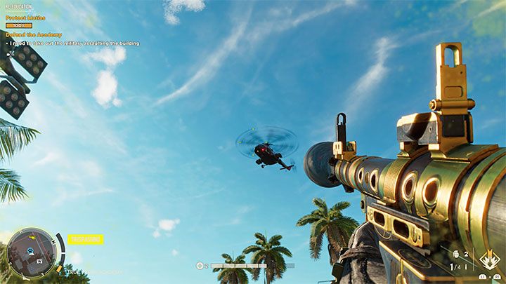 W dalszej części bitwy oprócz kolejnych żołnierzy nad Akademią pojawi się też co najmniej jeden wrogi śmigłowiec - Far Cry 6: Reedukacja (Re-Education) - solucja, opis przejścia - Far Cry 6 - poradnik do gry