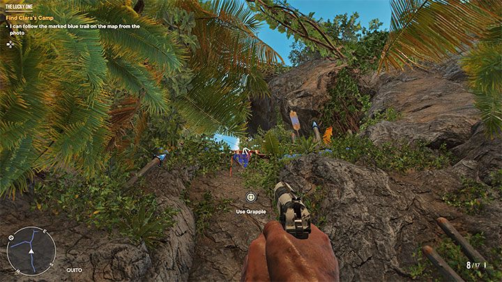 Nieco dalej zauważycie leżący na ziemi zestaw wspinaczkowy (Grapple Kit) składający się z kotwiczki z przyczepioną do niej liną - Far Cry 6: Prawdziwy fart (The Lucky One) - solucja, opis przejścia - Far Cry 6 - poradnik do gry