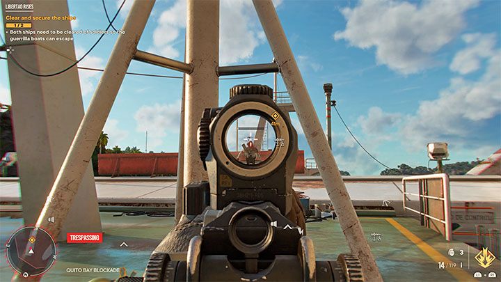 W przypadku drugiego statku uważajcie na snajperów, którzy w przypadku wykrycia mogą skutecznie atakować z dużej odległości - Far Cry 6: Libertad powstaje (Libertad Rises) - solucja, opis przejścia - Far Cry 6 - poradnik do gry