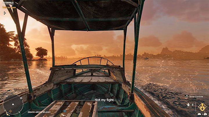 W celu wyświetlenia ukrytego zakończenia wejdźcie na pokład łodzi i zacznijcie się po prostu oddalać od kryjówki partyzantów - Far Cry 6: Partyzantka (The Guerrilla) - solucja, opis przejścia - Far Cry 6 - poradnik do gry