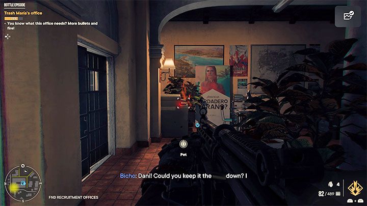 Do niszczenia obiektów z pomieszczenia biurowego najlepiej jest użyć jakiejś broni palnej - Far Cry 6: Epizod z butelką (Bottle Episode) - solucja, opis przejścia - Far Cry 6 - poradnik do gry