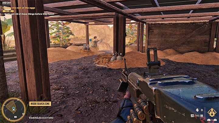 Do zniszczenia jest niestety aż 49 jaj i za kolejnymi musicie rozglądać się na terenie całego gospodarstwa - jest to żółty obszar poszukiwań na radarze - Far Cry 6: Na miękko (Over Easy) - solucja, opis przejścia - Far Cry 6 - poradnik do gry