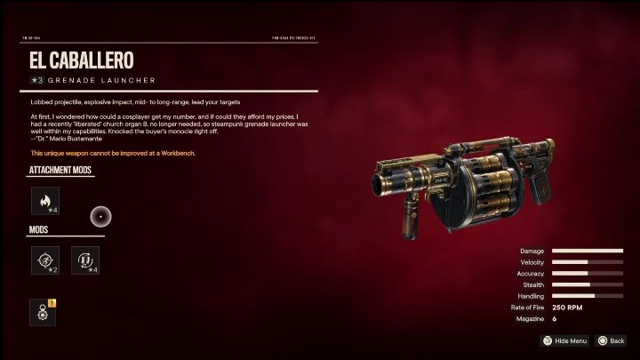 Cechy specjalne: El Caballero to wyrzutnia, która od startu posiada takie modyfikacje jak - Far Cry 6: Wyrzutnie, Unikalne bronie - lista - Far Cry 6 - poradnik do gry