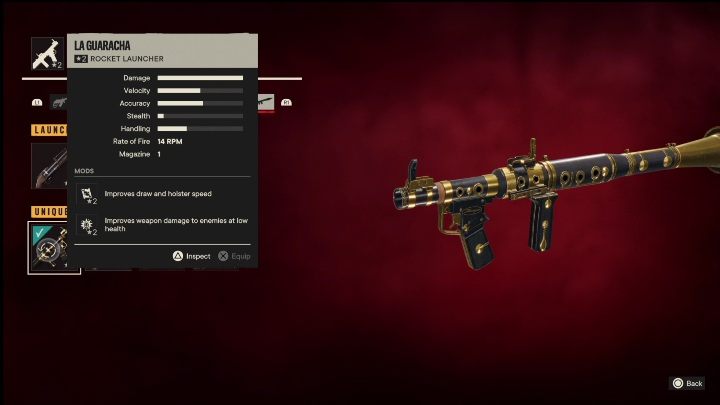 Cechy specjalne: La Guaracha to wyrzutnia, która od startu posiada takie modyfikacje jak - Far Cry 6: Wyrzutnie, Unikalne bronie - lista - Far Cry 6 - poradnik do gry