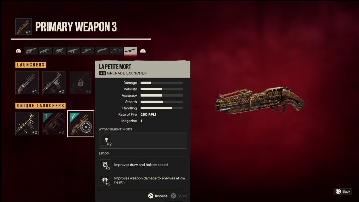 Cechy specjalne: La Petite Mort to wyrzutnia, która od startu posiada takie modyfikacje jak - Far Cry 6: Wyrzutnie, Unikalne bronie - lista - Far Cry 6 - poradnik do gry