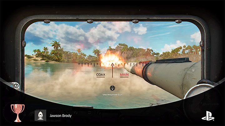 Powróćcie do kabiny czołgu i zacznijcie używać jego głównego działa do oddawania strzałów w stronę rekina - Far Cry 6: Trofeum Brody Szczękowski - jak zdobyć? - Far Cry 6 - poradnik do gry