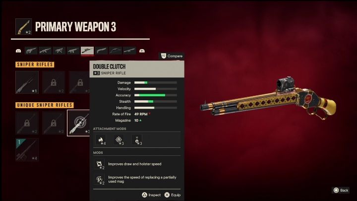 Cechy specjalne: Podwójny Pazur to karabin wyborowy, który od startu posiada takie modyfikacje jak - Far Cry 6: Karabiny wyborowe, Unikalne bronie - lista - Far Cry 6 - poradnik do gry