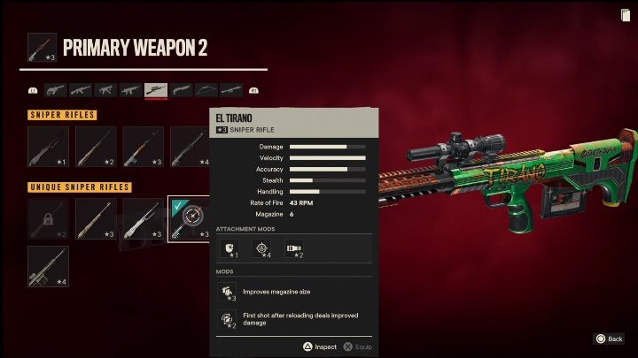 Cechy specjalne: El Tirano to karabin wyborowy, który od startu posiada takie modyfikacje jak - Far Cry 6: Karabiny wyborowe, Unikalne bronie - lista - Far Cry 6 - poradnik do gry