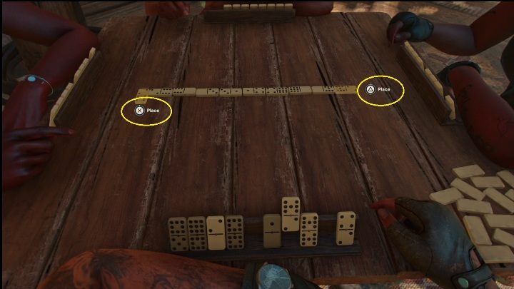 Jeśli dana kostka pasuje do oby stron łańcucha, na stole pojawią się dwa przyciski - Far Cry 6: Mini-gry - domino i walki kogutów - Far Cry 6 - poradnik do gry