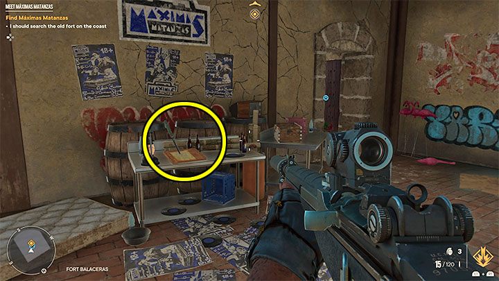 Na górze oprócz zwłok znajdziecie zaznaczoną na obrazku notatkę (Scrawled Note) - Far Cry 6: Poznaj Maximas Matanzas - solucja, opis przejścia - Far Cry 6 - poradnik do gry