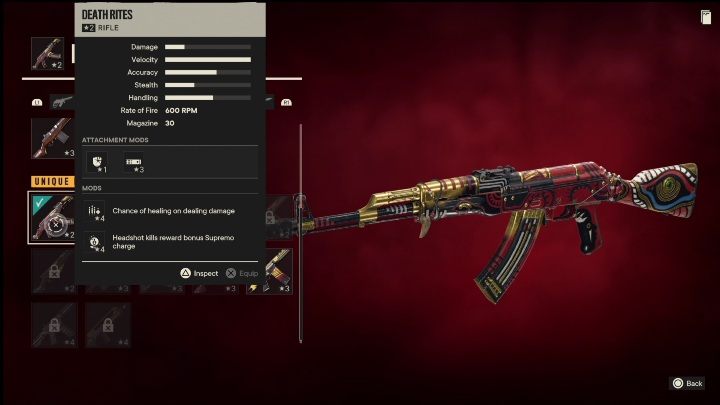 Cechy specjalne: Rytuał śmierci to karabin, który od startu posiada takie modyfikacje jak - Far Cry 6: Karabiny, Unikalne bronie - lista - Far Cry 6 - poradnik do gry
