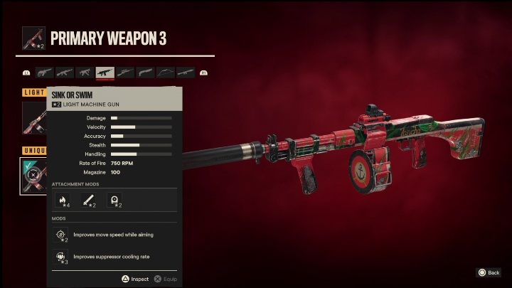 Cechy specjalne: Płyń albo toń to lekki karabin maszynowy, który od startu posiada takie modyfikacje jak - Far Cry 6: Lekkie karabiny maszynowe, Unikalne bronie - lista - Far Cry 6 - poradnik do gry