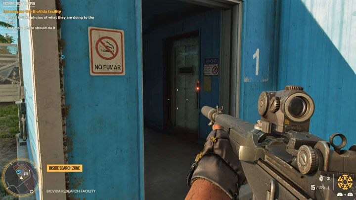 Ostatnie trzecie zdjęcie wymaga przedostania się do wnętrza głównego budynku, ale niestety jego drzwi są zamknięte - Far Cry 6: Obraz wart tysiąca słów (Pics or It Didnt Happen) - solucja - Far Cry 6 - poradnik do gry