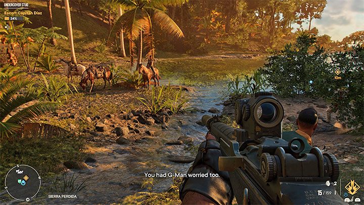 Z Diazem musicie docelowo dotrzeć do miejsca, do którego przyprowadzone zostały konie - Far Cry 6: Ogier pod przykrywką (Undercover Stud) - solucja, opis przejścia - Far Cry 6 - poradnik do gry
