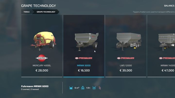 Ważne: do transportu winogron (nie tyczy się oliwek) musicie wykorzystać specjalne przyczepy - Farming Simulator 22: Sadownictwo - Farming Simulator 22 - poradnik do gry