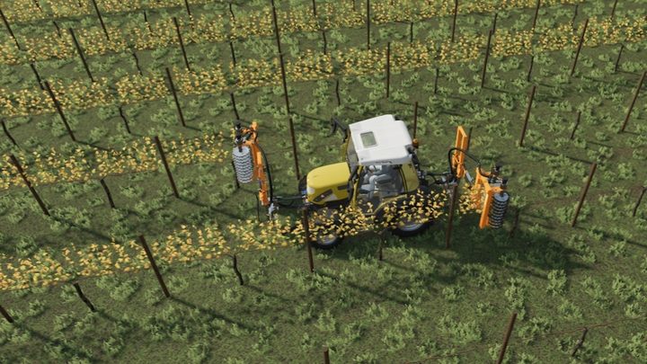 Winogrona jednak wymagają, by po zbiorach usunąć wyschnięte liście i gałęzie pozostałe na słupkach - Farming Simulator 22: Sadownictwo - Farming Simulator 22 - poradnik do gry