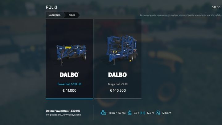 Do wałowania używane są tylko urządzenia marki Dalbo (podstawowa wersja gry) z kategorii w sklepie: Rolki (rollers) - Farming Simulator 22: Wałowanie - Farming Simulator 22 - poradnik do gry