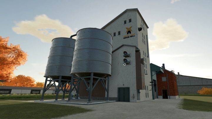 Młyn zbożowy (Grain Mill) przetworzy na mąkę następujące zboża: pszenica, jęczmień, owies, sorgo - Farming Simulator 22: Łańcuchy produkcyjne - budynki i przepisy - Farming Simulator 22 - poradnik do gry