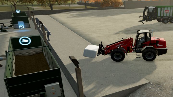 Aby sprzedać towary w biogazowni, należy wrzucić je do kontenera z ikonami wywrotki - Farming Simulator 22: Jak sprzedawać kiszonkę? - Farming Simulator 22 - poradnik do gry