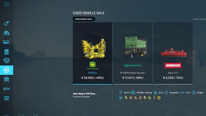 W Farming Simulator 22 dodano zakładkę Używane pojazdy w sklepie, gdzie możecie nabyć maszyny z pewnym stopniem zużycia za wiele niższą cenę - Farming Simulator 22: Handel, naprawa i modyfikacje - Farming Simulator 22 - poradnik do gry
