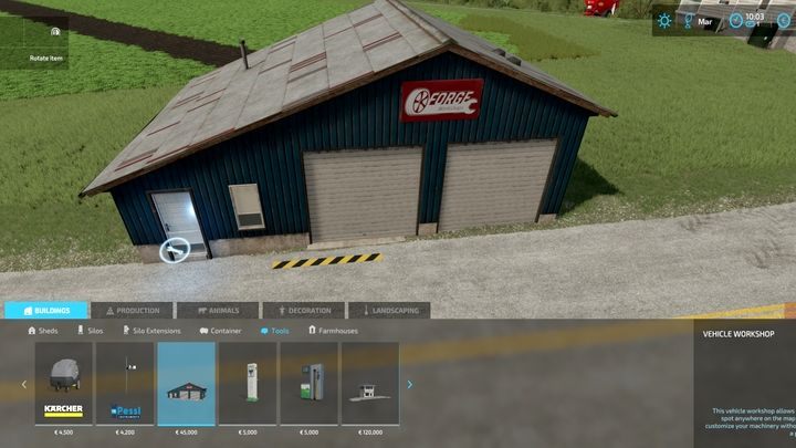 Możecie także na swojej działce postawić własny Warsztat, za 45 000€ - Farming Simulator 22: Handel, naprawa i modyfikacje - Farming Simulator 22 - poradnik do gry