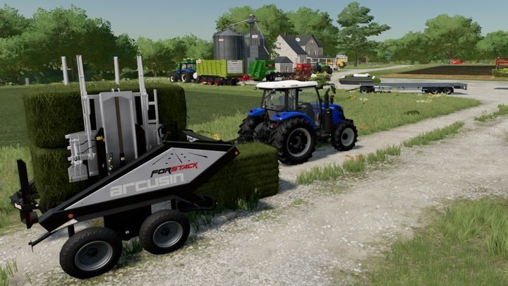 Przyczepy samozbierające do bel działają w bardzo prosty sposób: po rozłożeniu maszyny zobaczycie miejsce, gdzie powinna trafić bela - Farming Simulator 22: Belowanie - porady - Farming Simulator 22 - poradnik do gry