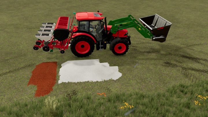 Чтобы заполнить сеялки из кучи сырья, вы должны загрузить их с помощью лопаты, подключенной к фронтальному погрузчику трактора или другому погрузчику - Farming Simulator 22: Заполнение баков машины - Руководство по игре Farming Simulator 22