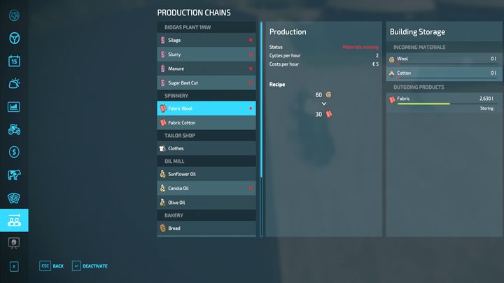 Gdy nabędziecie pierwsze budynki produkcyjne, przepisy oraz panel monitorowania działania fabryk będzie dostępny w menu gry - Farming Simulator 22: Łańcuchy produkcyjne - Farming Simulator 22 - poradnik do gry