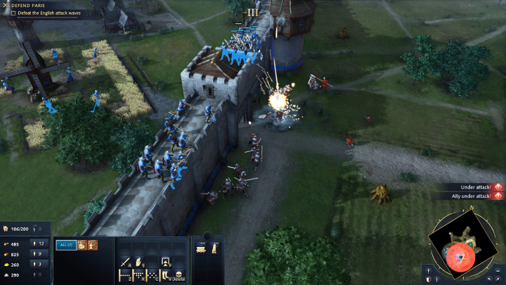 Ustawcie całe Wasze wojsko na murach miasta i przygotujcie się na 1 falę wrogiej armii - Age of Empires 4: The Siege of Paris (The Hundred Years War) - solucja - Age of Empires 4 - poradnik do gry
