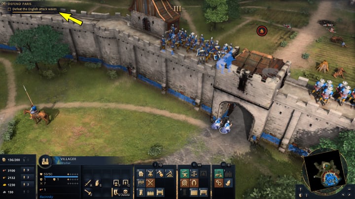 W tym momencie wroga armia powinna zaatakować już kolejną bramę miasta - Age of Empires 4: The Siege of Paris (The Hundred Years War) - solucja - Age of Empires 4 - poradnik do gry