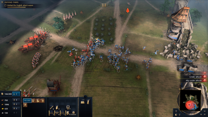 Kontynuujcie produkcję nowych jednostek i natychmiast wysyłajcie ja na mury w pobliżu 3 bram miasta - Age of Empires 4: The Siege of Paris (The Hundred Years War) - solucja - Age of Empires 4 - poradnik do gry