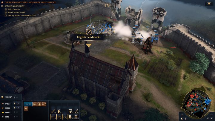 Użyjcie artylerii, aby szybko zburzyć budynki militarne wroga i kontynuujcie eliminowanie jednostek nieprzyjaciela - Age of Empires 4: Retake Normandy (The Hundred Years War) - solucja - Age of Empires 4 - poradnik do gry