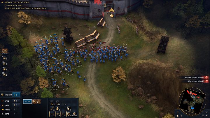 Zaatakujcie włóczników, którzy wyskoczą na Was zza muru i natychmiast wyślijcie tarany do zniszczenia bramy - Age of Empires 4: The Great Wall (The Mongol Empire) - solucja - Age of Empires 4 - poradnik do gry