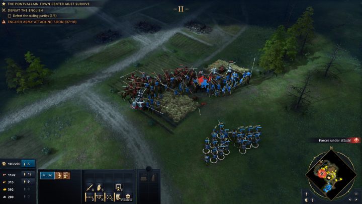 2 oddział wroga zacznie nadjeżdżać gdy licznik wskaże 9 minutę i 15 sekundę - Age of Empires 4: The Battle of Pontvallain (The Hundred Years War) - solucja - Age of Empires 4 - poradnik do gry