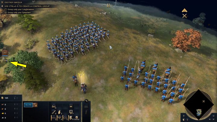 Zaznaczcie wszystkich łuczników i przypiszcie ich do skrótu klawiszowego CTRL+0, włóczników zaś do CTRL+9 - Age of Empires 4: The Fall of Bayeux (The Normans) - solucja, opis przejścia - Age of Empires 4 - poradnik do gry