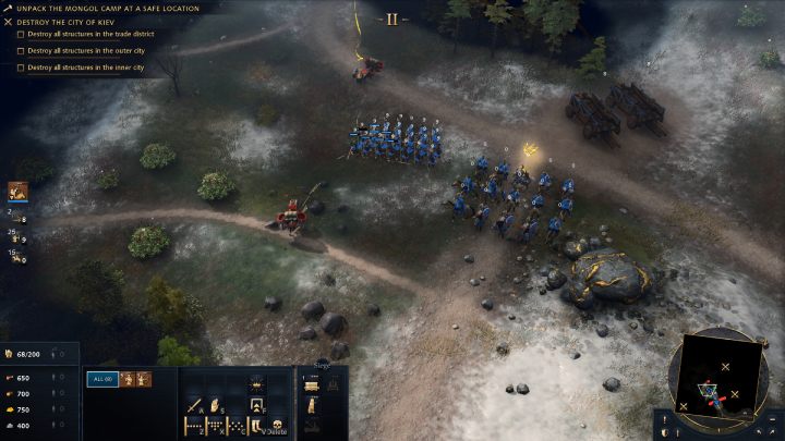 Pokonajcie wszystkie grupy wrogów, stojące nieopodal muru i przyprowadźcie namioty oraz Mieszkańców (Villagers) - Age of Empires 4: The Siege of Kiev (The Mongol Empire) - solucja - Age of Empires 4 - poradnik do gry