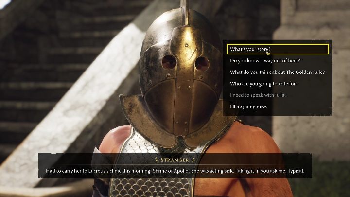 Gdy ponownie porozmawiacie, pojawia się nowe opcje dialogowe - The Forgotten City: Poszukiwania Iulii - solucja, opis przejścia - The Forgotten City - poradnik do gry