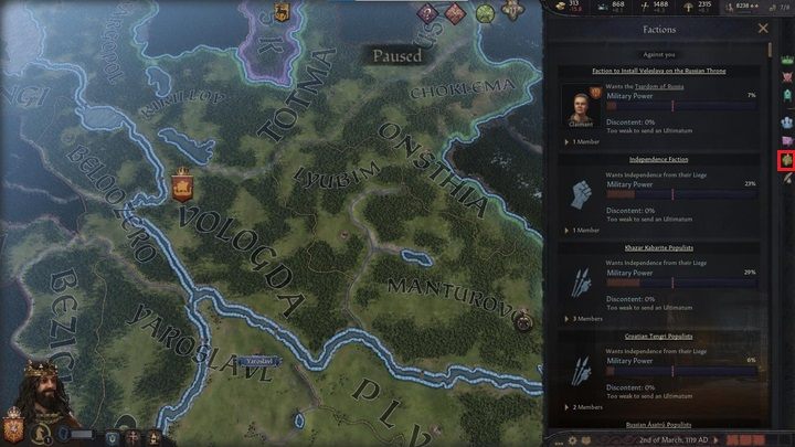 Druga od końca ikona (1) uruchamia okno frakcji - Crusader Kings 3: Opis interfejsu - Crusader Kings 3 - poradnik do gry