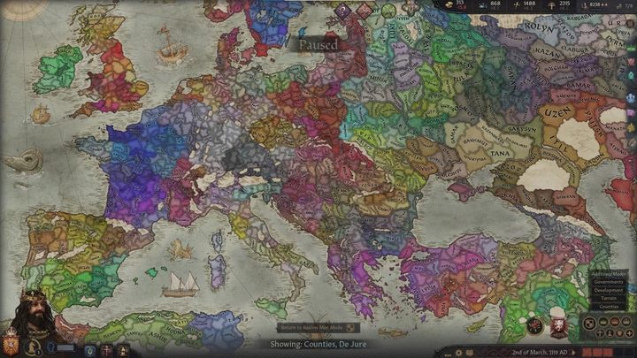 Widok hrabstw - jeden z dodatkowych trybów mapy - Crusader Kings 3: Tryby mapy - Crusader Kings 3 - poradnik do gry