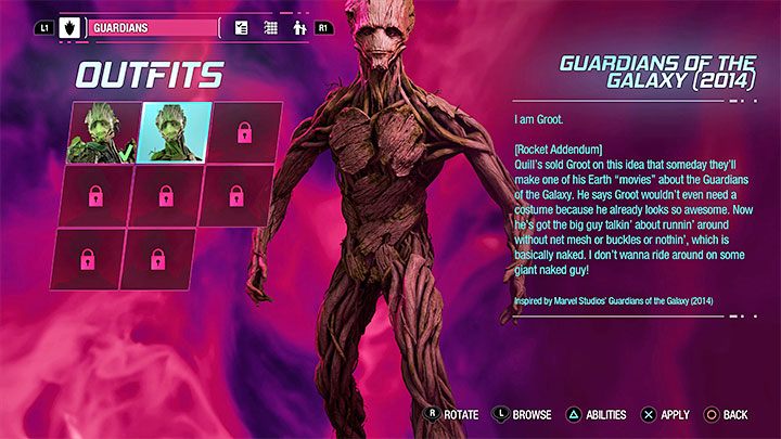 Stroje to nowe elementy ubiorki dla poszczególnych Strażników Galaktyki - Guardians of the Galaxy: Wszystkie sekrety - lista - Guardians of the Galaxy - poradnik do gry