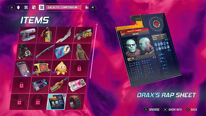Galaktyczne Kompendium to inaczej wbudowany atlas/kodeks dotyczący znajdziek Strażnika i innych unikalnych przedmiotów - Guardians of the Galaxy: Wszystkie sekrety - lista - Guardians of the Galaxy - poradnik do gry