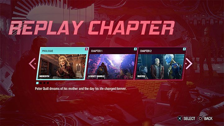 Funkcję powtarzania rozdziałów możecie znaleźć w menu głównym gry, ale ma ona niestety poważne ograniczenia - Guardians of the Galaxy: Porady na start - Guardians of the Galaxy - poradnik do gry