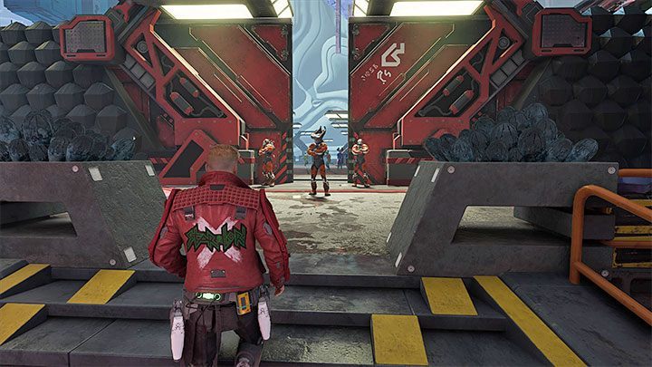 Docelowo musicie dotrzeć do pokazanego na obrazku przejścia pilnowanego przez strażników - Guardians of the Galaxy: Rozdział 6 - solucja, opis przejścia - Guardians of the Galaxy - poradnik do gry